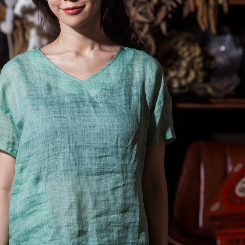 纯麻100%NATURAL FIBRE正反两穿短袖上衣 TOP _CT011 - 女装上衣 - 棉．麻 绿色