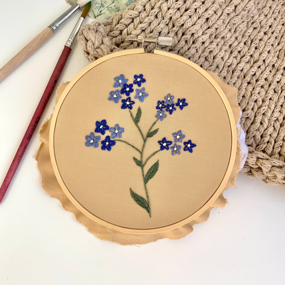 Finished wildflowers art, Forget-me-not embroidery, Blue flowers embroidery art - 墙贴/壁贴 - 其他金属 蓝色