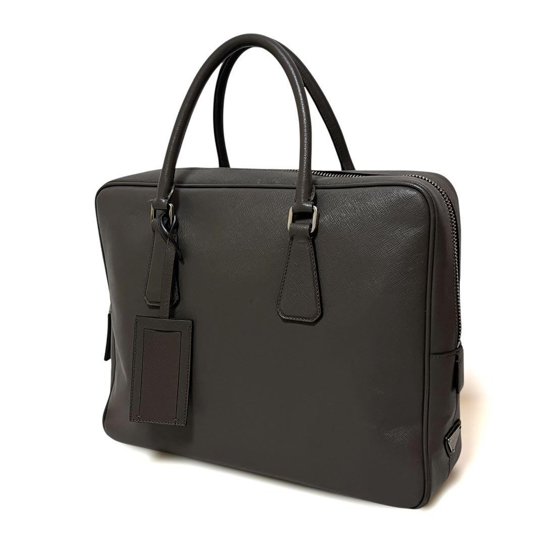 正品 PRADA 普拉达 公文包 商务包 Saffiano 皮革 灰色 二手 - 公文包/医生包 - 其他材质 灰色