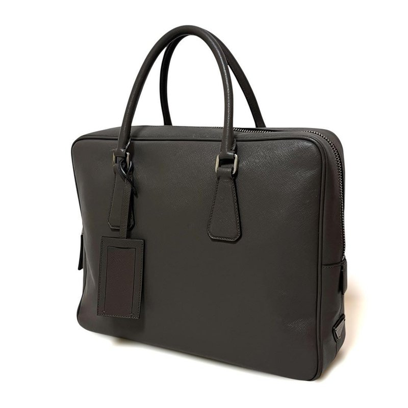 正品 Prada 公文包、商务包、Saffiano灰皮革、二手 - 公文包/医生包 - 其他材质 灰色