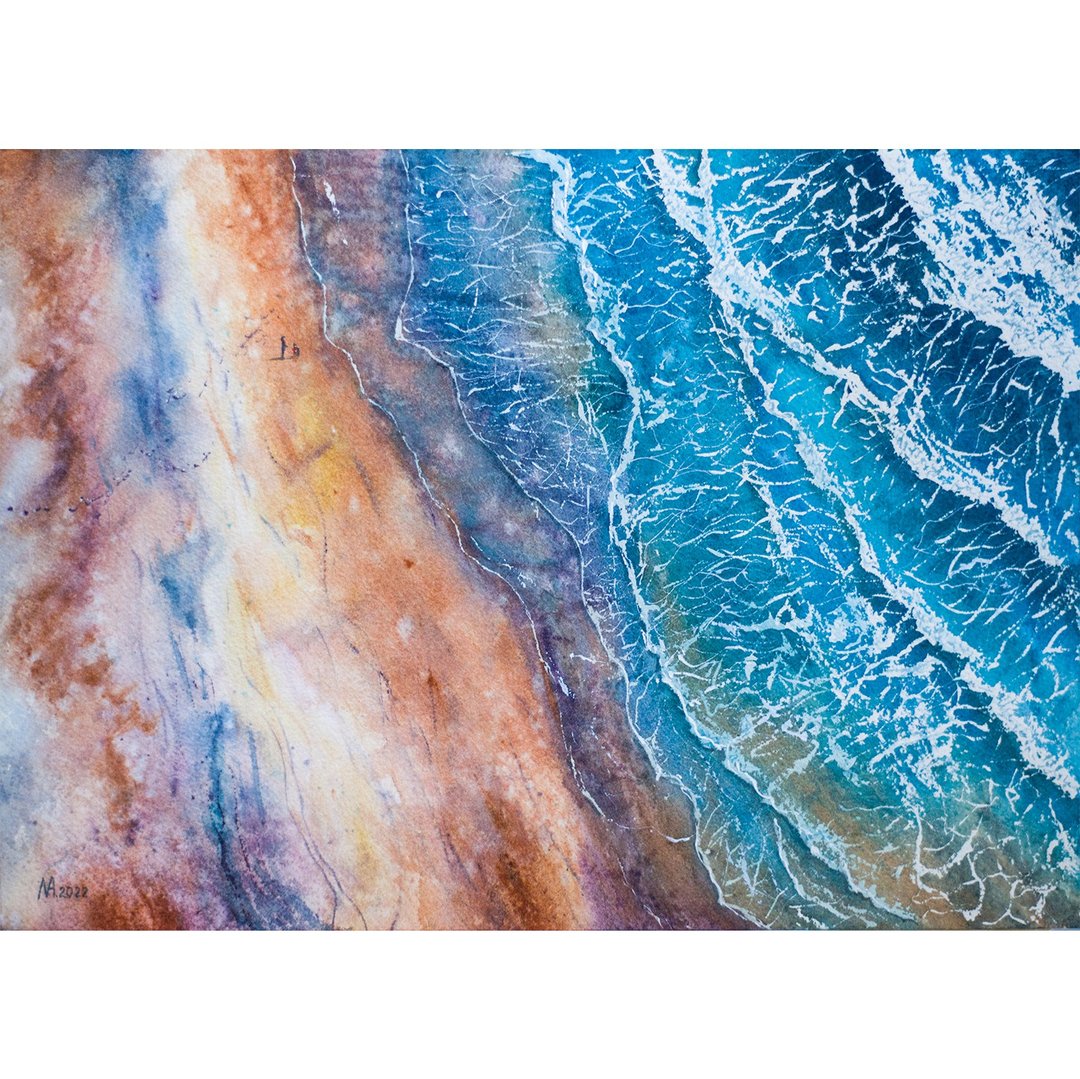 Seawaves Original Watercolor Beach Painting Seascape Artwork Ocean Art - 海报/装饰画/版画 - 纸 多色