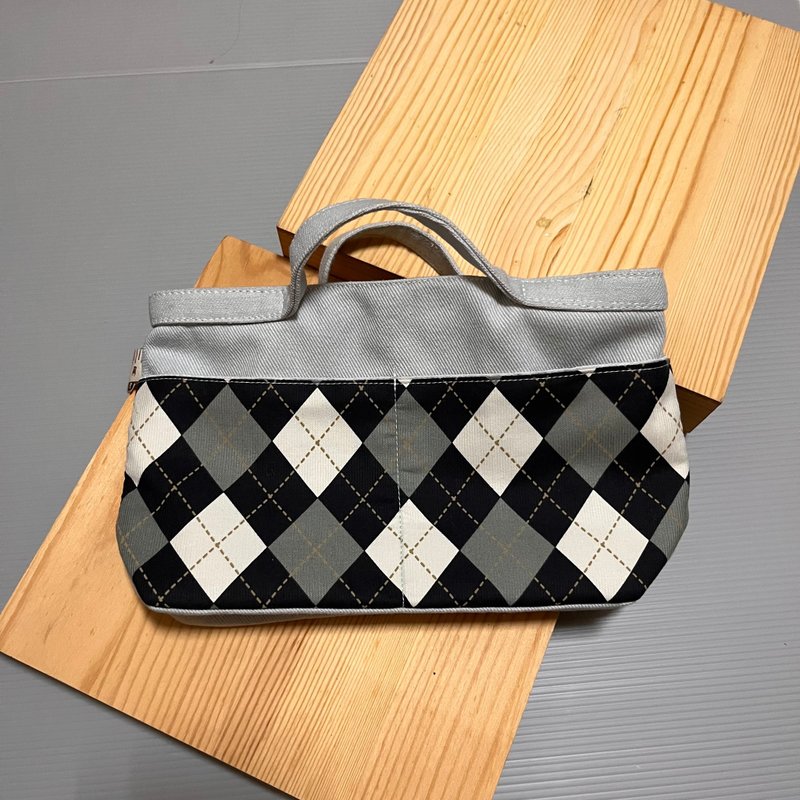 袋中袋 包中包 收纳袋 内胆包 多口袋 灰菱格纹 - 化妆包/杂物包 - 棉．麻 灰色