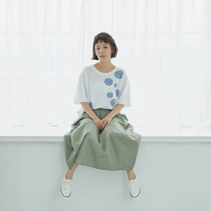 【女人节限定】整套组合-气泡竹节棉宽版上衣+棉质大口袋宽摆裙 - 女装上衣 - 棉．麻 白色