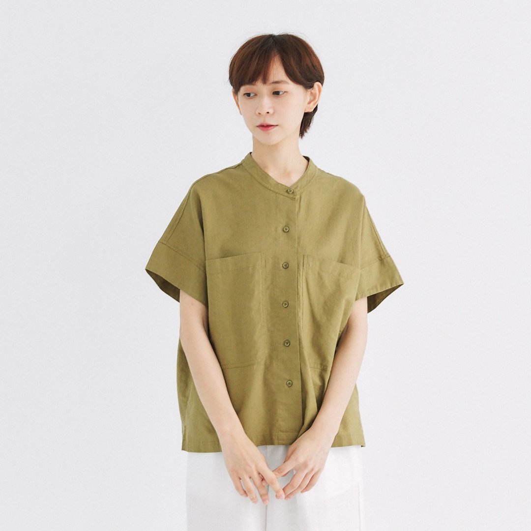【Simply Yours】大口袋棉麻衬衫 绿F - 女装衬衫 - 棉．麻 绿色