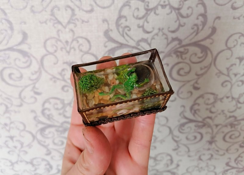 1:12 scale.Terrarium. Aquarium with a frog. Puppet miniature. - 玩偶/公仔 - 其他材质 