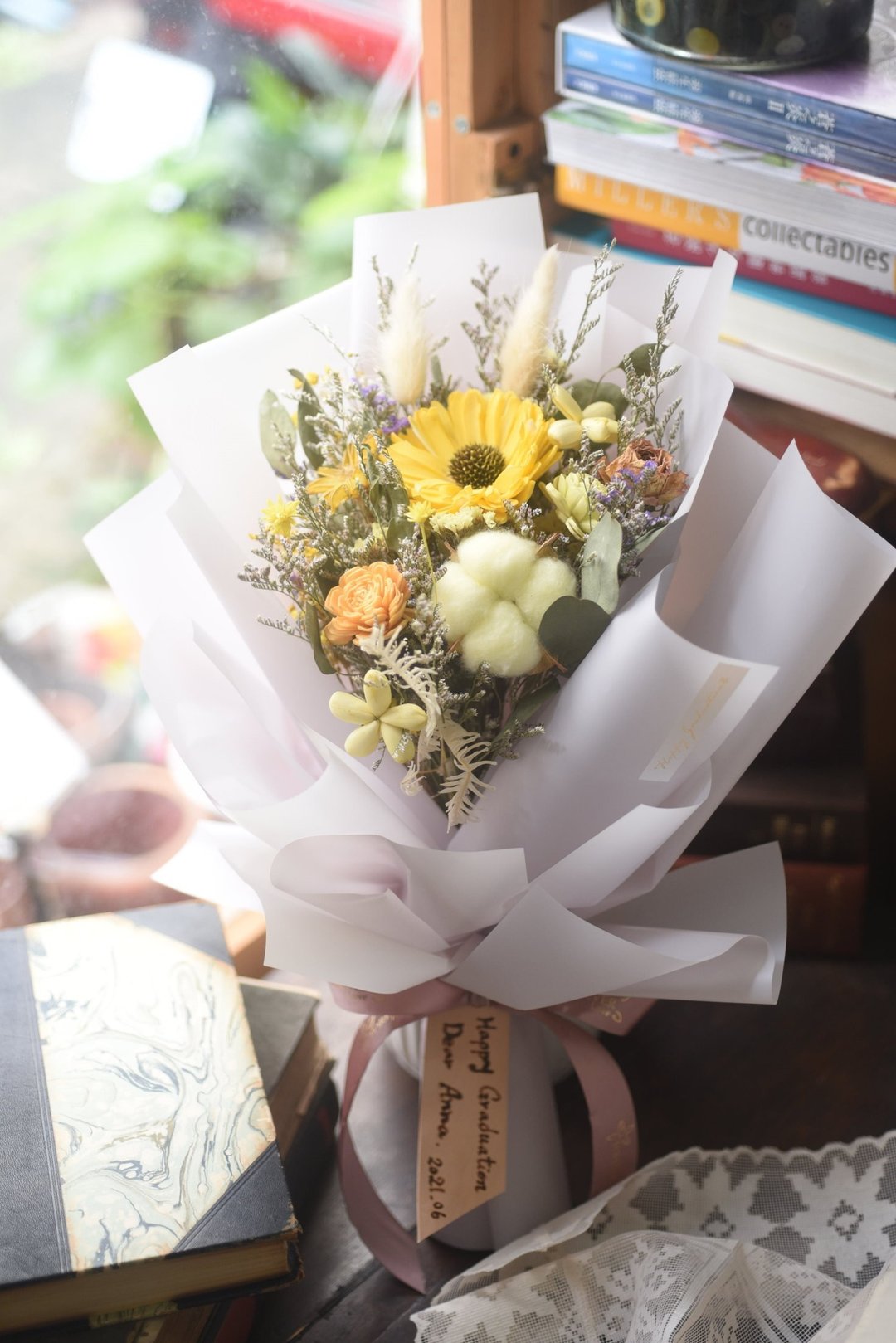 毕业花束 生日花束 蓪草花  纪念礼 免费刻字 干燥花 最好的年代 - 干燥花/捧花 - 植物．花 紫色