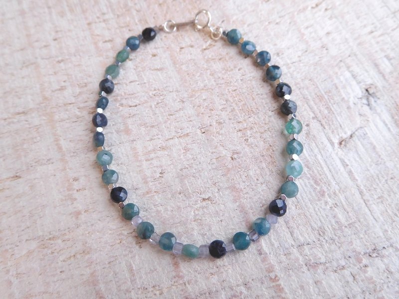 纯银渐层黑绿碧玺堇青石手链 - 手链/手环 - 其他材质 银色