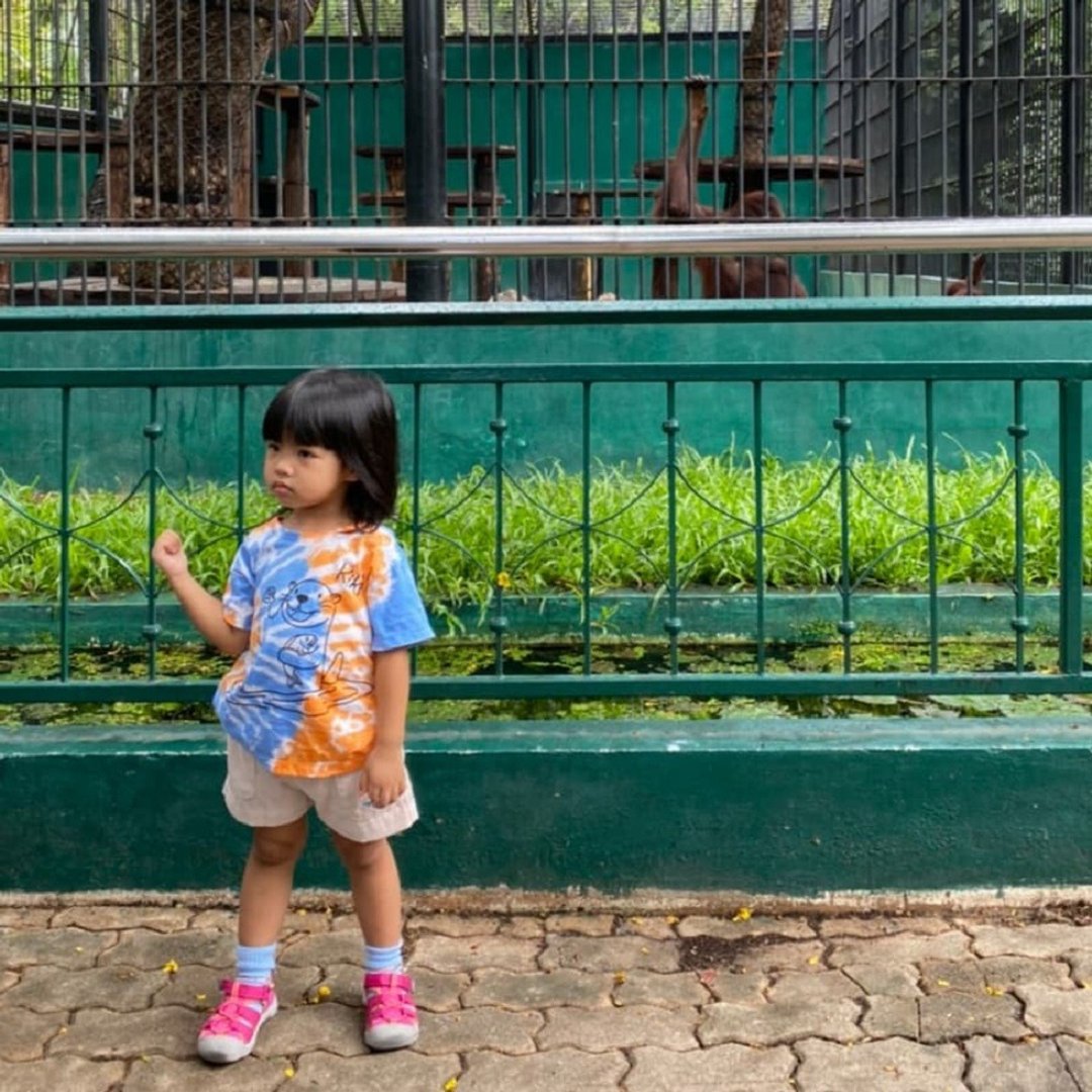 KiKi Otter Orange and blue Tiedye Kids Tee - 童装上衣 - 棉 橘色