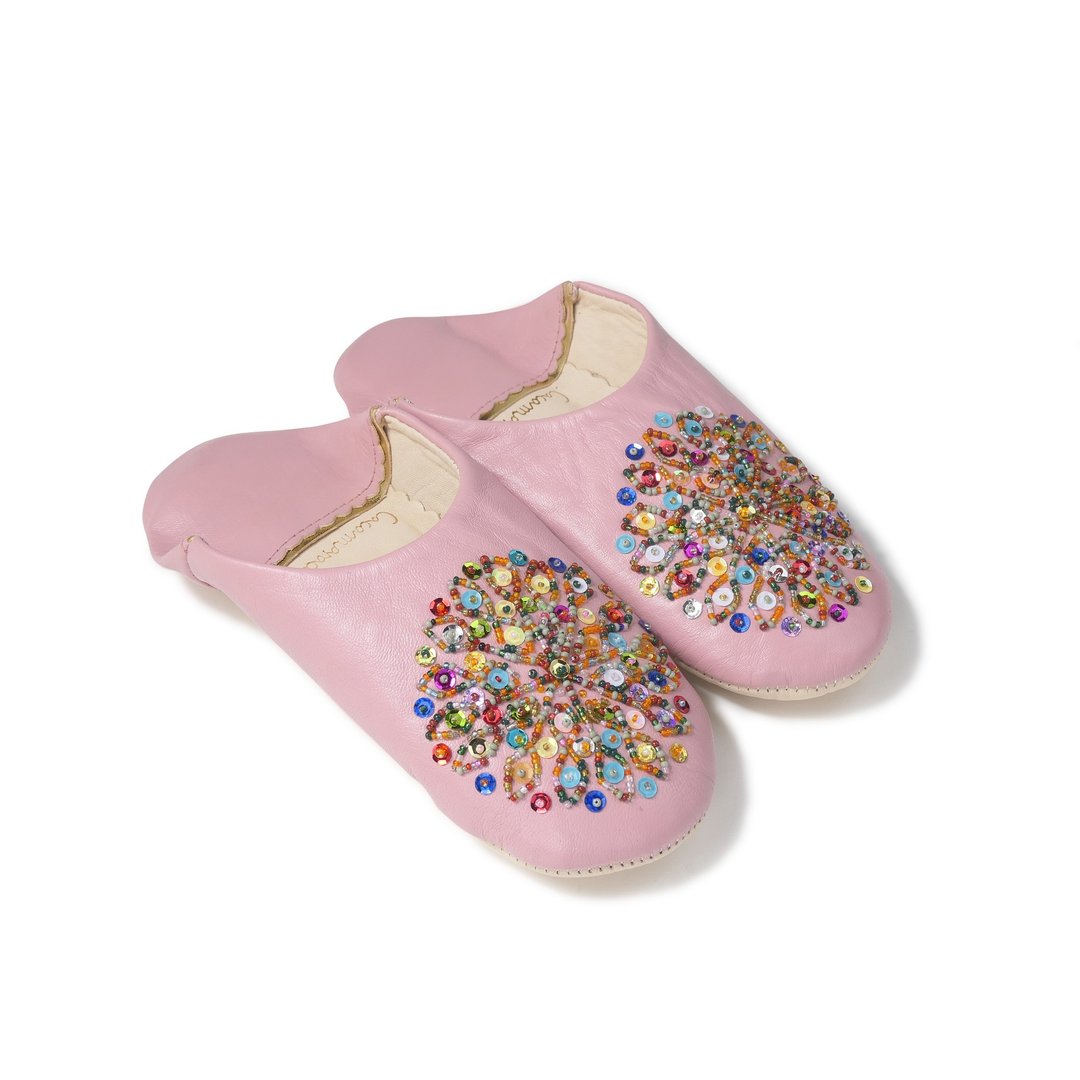 Pink / mix / moroccan Leather babouche Slippers / High quality odourless - 室内拖鞋 - 真皮 粉红色