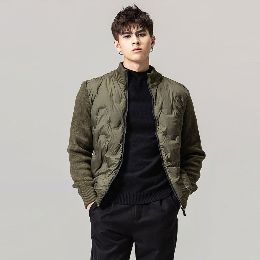 男士拼接立领短款羽绒服外套 - 男装外套 - 其他材质 黑色