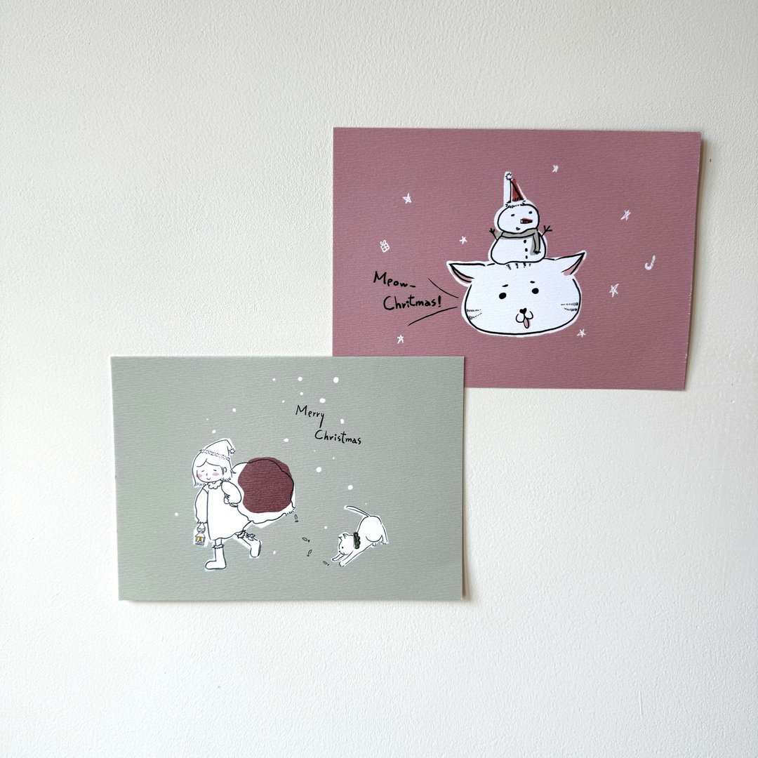简约人物/猫/雪人—圣诞卡片/明信片 - 卡片/明信片 - 纸 