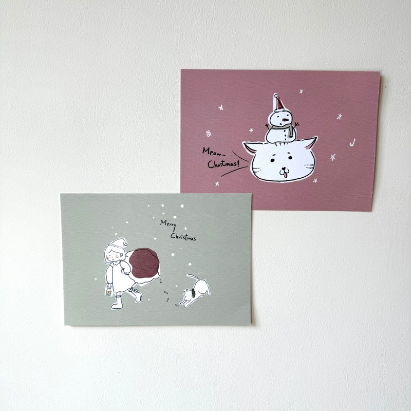 简约人物/猫/雪人—圣诞卡片/明信片 - 卡片/明信片 - 纸 