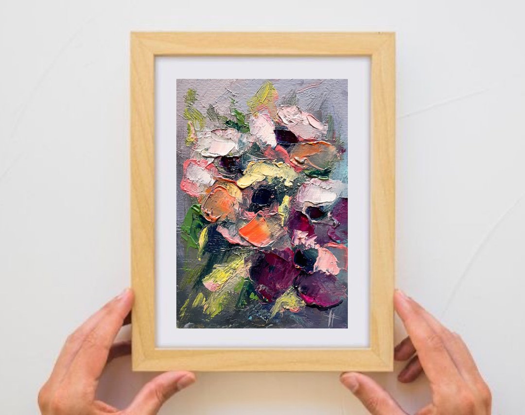 Peony painting Original oil painting Small painting Abstract - 其他 - 纸 粉红色