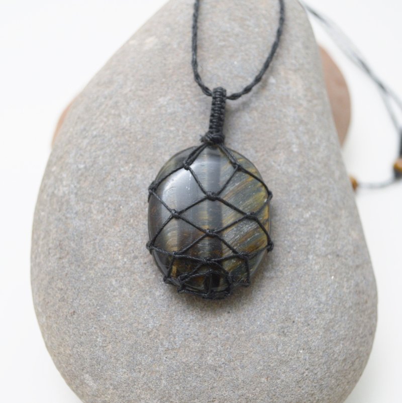 编绳系列- 黑色麻线·虎眼石·麻绳编织项链(两种配戴长度) - 项链 - 亚麻 多色