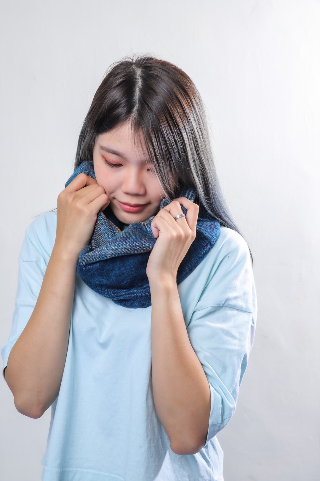 新上市 喀什米尔混纺围巾 围脖 蓝色 男女适用 自然简约 - 围巾/披肩 - 棉 蓝色