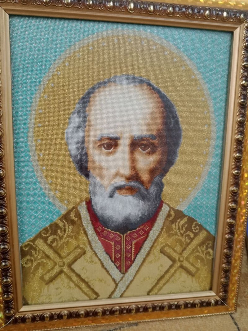Saint Nicholas Icon,  Hand Cross Stitched, Orthodox Gifts, Christian icon, Byzan - 海报/装饰画/版画 - 绣线 多色