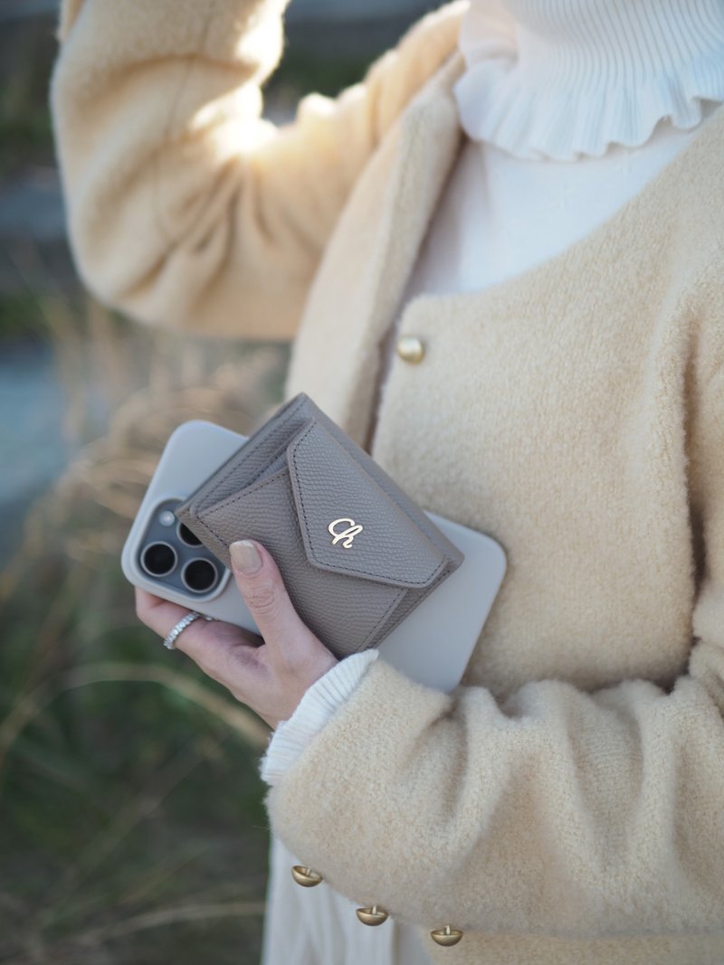 Maily (浅驼色)：三折短夹，短夹，牛皮，灰色 - 皮夹/钱包 - 真皮 灰色