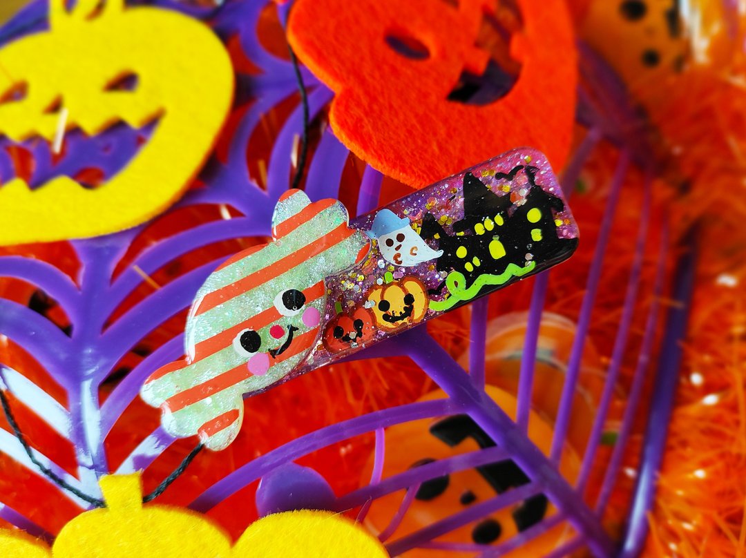 手作系列 - HALLOWEEN 糖果南瓜城堡手绘发夹 ( 每款一件) B - 发饰 - 其他材质 多色