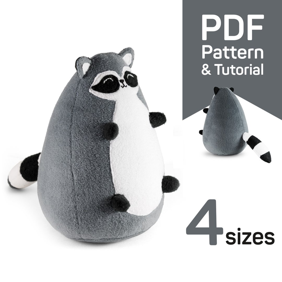 Raccoon sewing pattern PDF, Stuffed raccoon pattern & tutorial - 手工艺教程/工具书 - 其他材质 