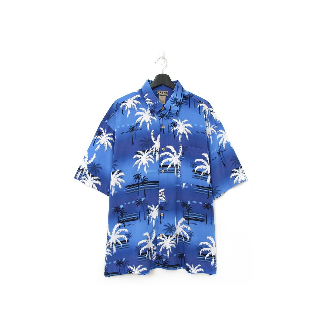 Back to Green- 夏威夷衬衫 天蓝 椰子树 /vintage shirts - 男装衬衫 - 聚酯纤维 