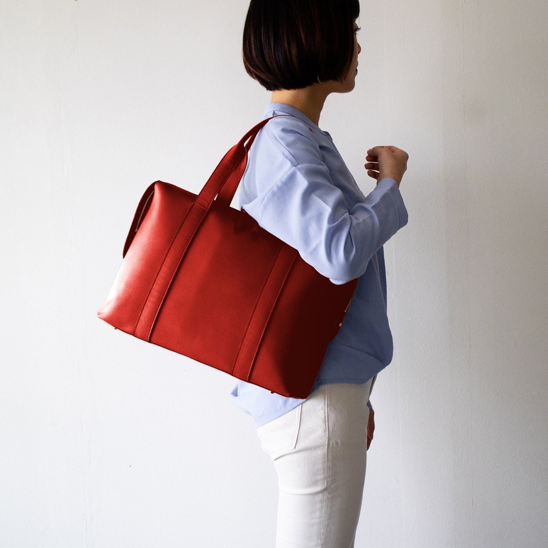 Italian genuine leather business tote bag - 手提包/手提袋 - 真皮 红色