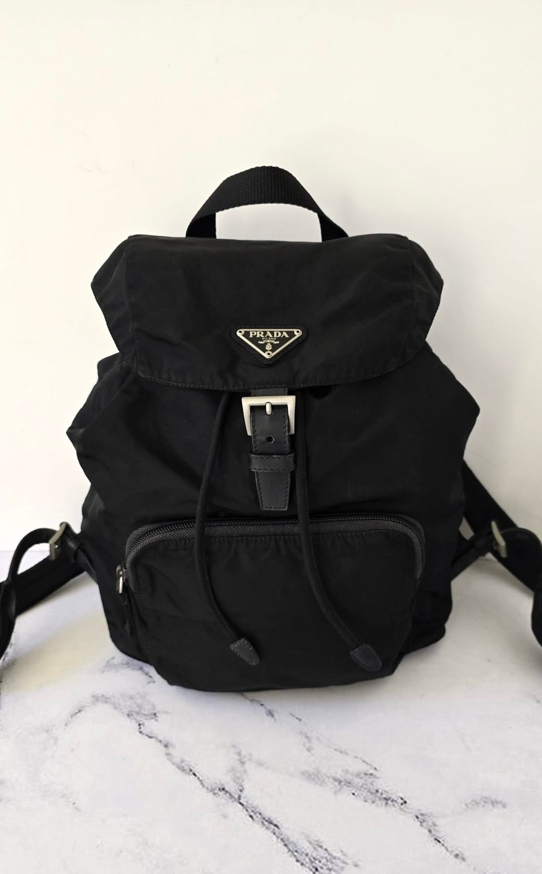 绝版古董品 Prada 黑色银标尼龙双肩包 后背包 背囊 中古包 二手包 - 后背包/双肩包 - 防水材质 黑色