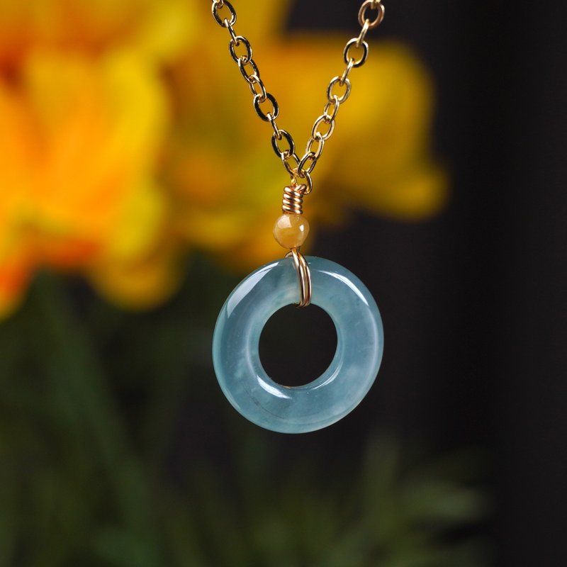 【愿·平安】蓝水翡翠平安扣14K包金项链 | 天然A货翡翠 | 送礼 - 项链 - 玉石 绿色