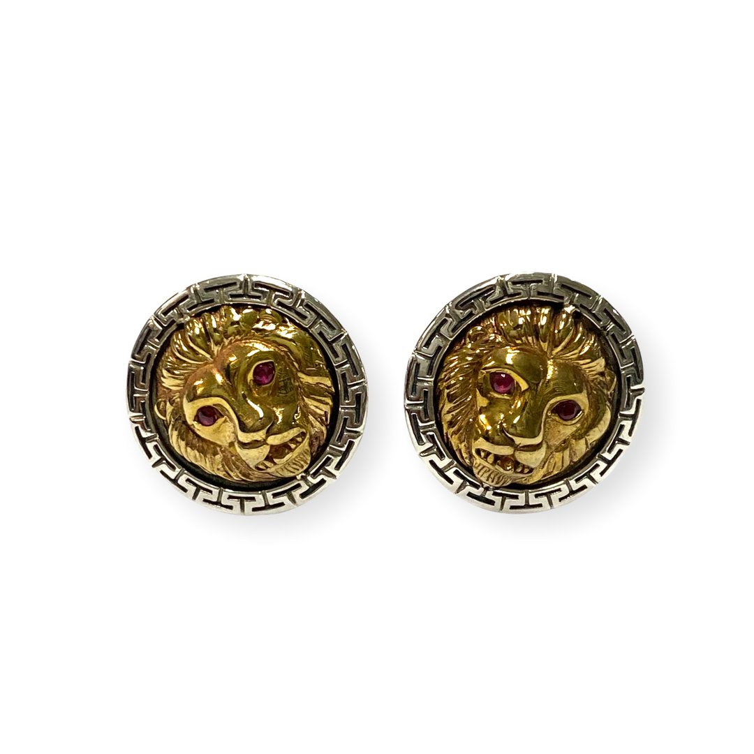 Vintage Style 18k Gold Plated Lion with Ruby Stone Cufflinks 925 Sterling Silver - 袖扣 - 纯银 金色