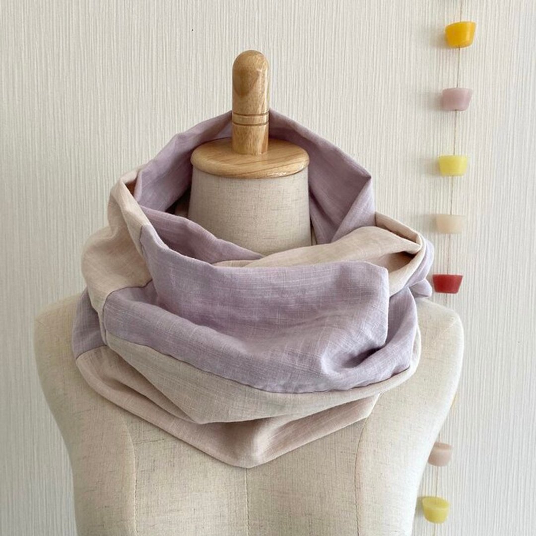 Made in Japan fluffy slab double gauze snood mixed color - 围巾/披肩 - 棉 多色