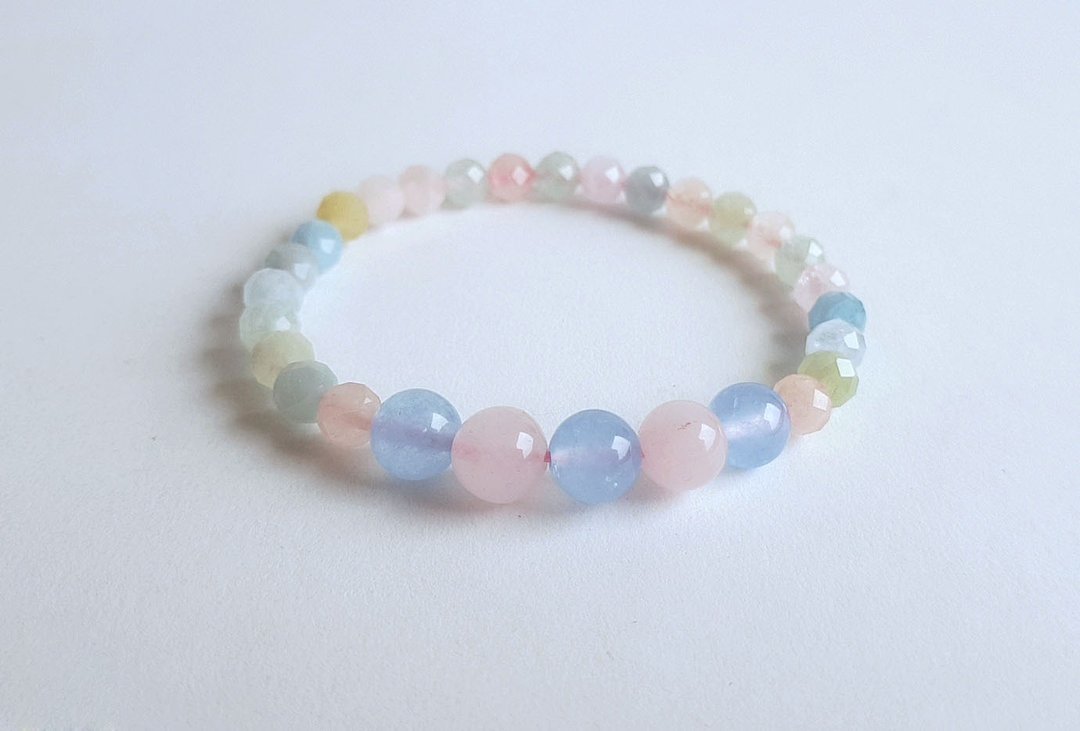 宝石系 小品 天然矿石 摩根石 粉水晶 蓝玉随 手链 - 手链/手环 - 宝石 多色
