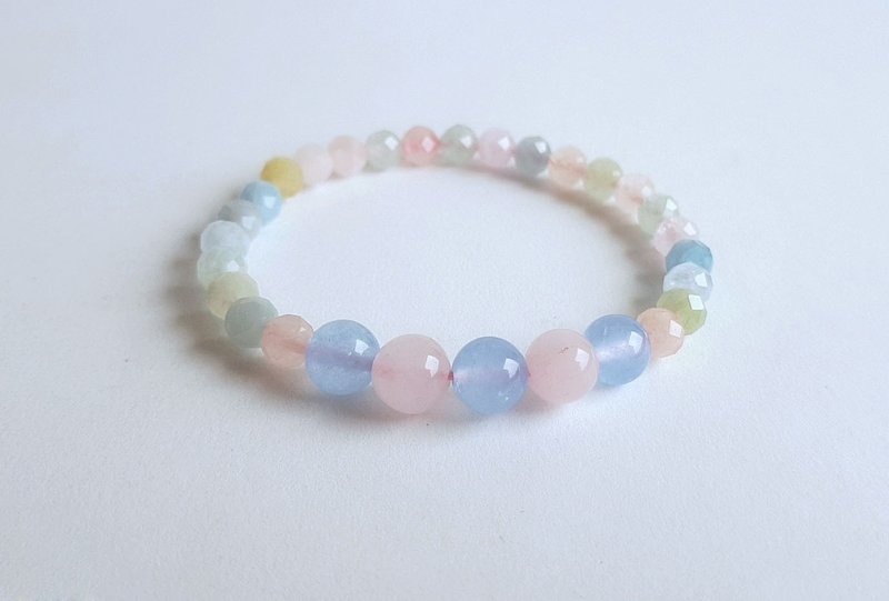 宝石系 小品 天然矿石 摩根石 粉水晶 蓝玉随 手链 - 手链/手环 - 宝石 多色