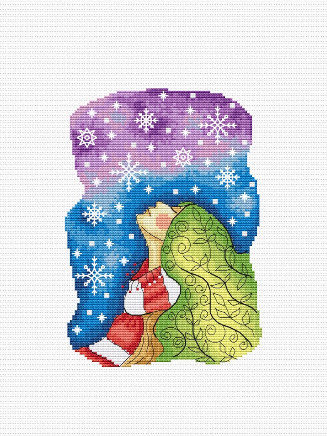 Winter girl cross stitch pattern DPF Snowflakes embroidery pdf chart - 其他数码设计 - 其他材质 