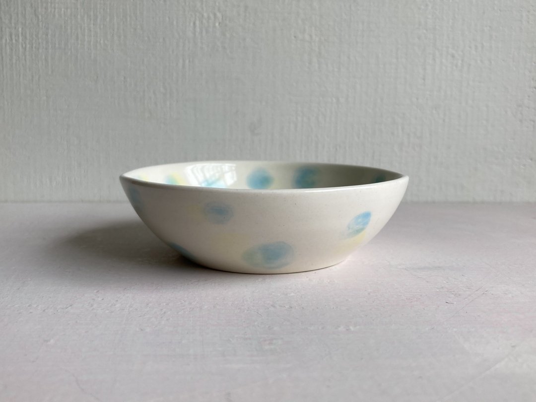 【SALE】小碗 小盘子 圆点花纹 圆点 陶器 浅蓝 - 浅碟/小碟子 - 陶 蓝色