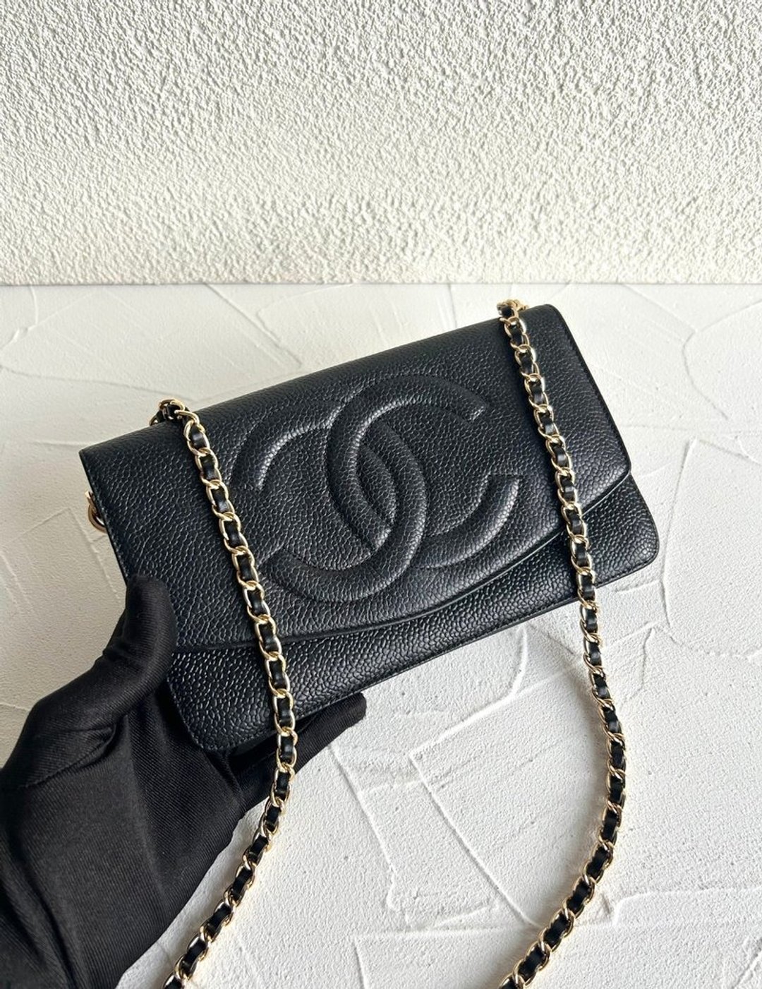 中古二手包 Chanel 黑色鱼子酱皮革 WOC 侧背包 斜背包 肩背包 皮夹 - 侧背包/斜挎包 - 真皮 黑色