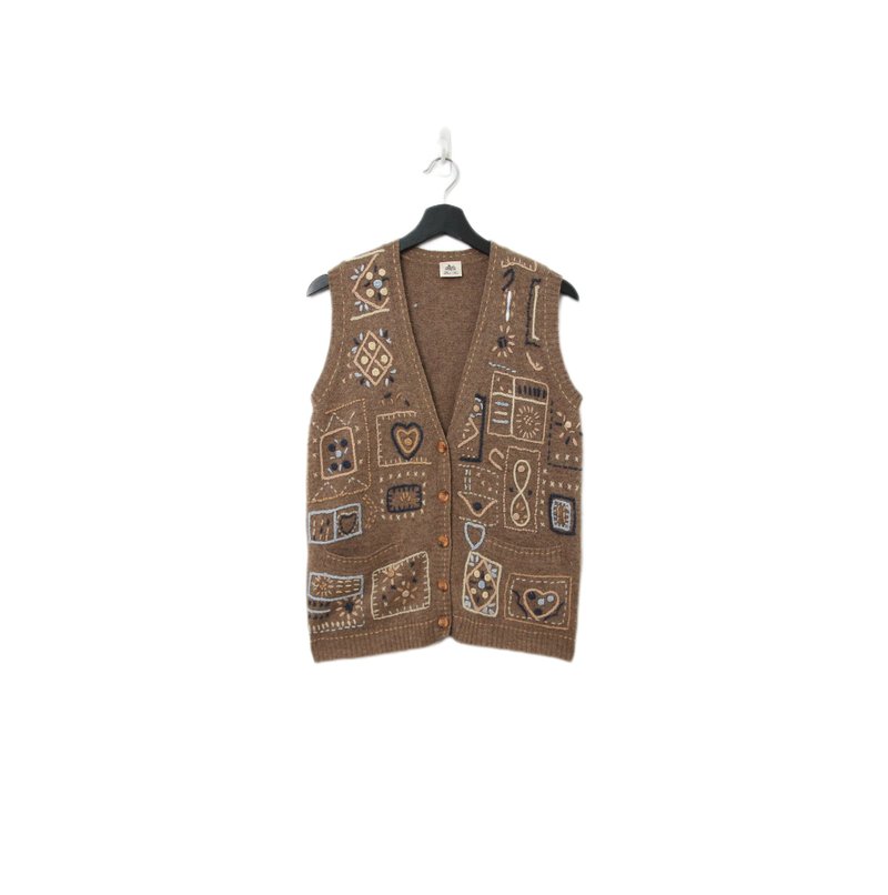 Back to Green-复古毛料背心 栗子色 刺绣 v-43/sweater vest - 女装背心 - 羊毛 