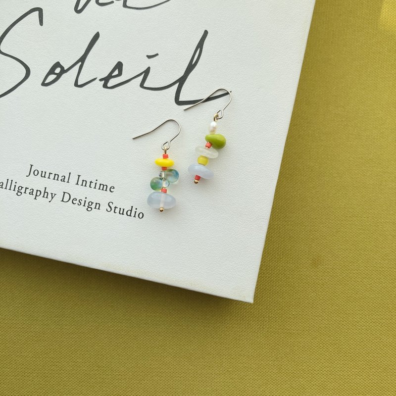 【 花点子 VII 】天然石耳环 - 耳环/耳夹 - 玻璃 紫色