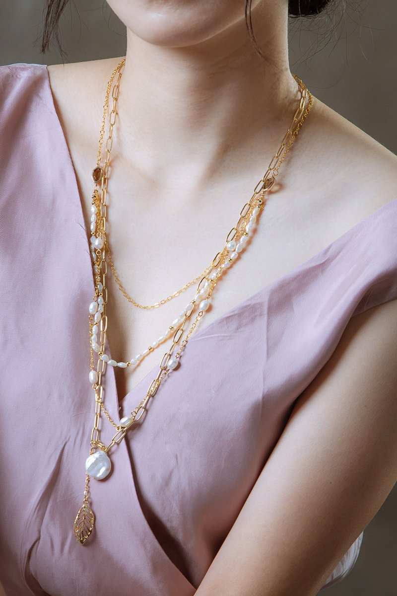 【圣诞礼物】【送礼】天然淡水珍珠 时尚巴黎多层次项链 - 项链 - 珍珠 