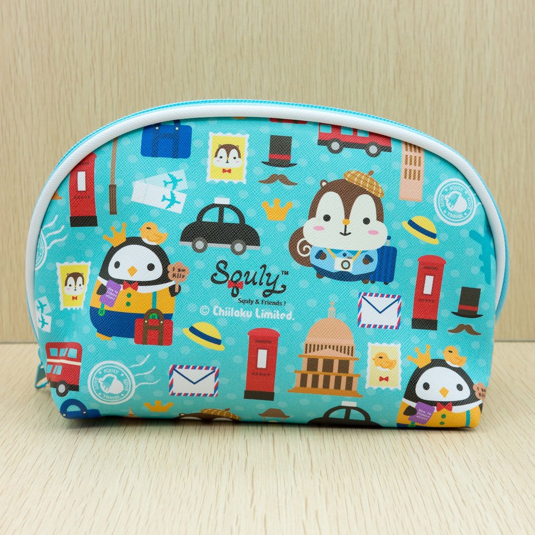 Squly & Friends 贝壳多用途包 (旅行图案) | 杂物/旅行/化妆包 - 化妆包/杂物包 - 人造皮革 蓝色