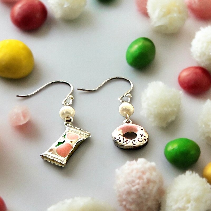 纯银 糖果 甜甜圈  925 淡水珍珠 防敏感耳环 - 耳环/耳夹 - 纯银 粉红色
