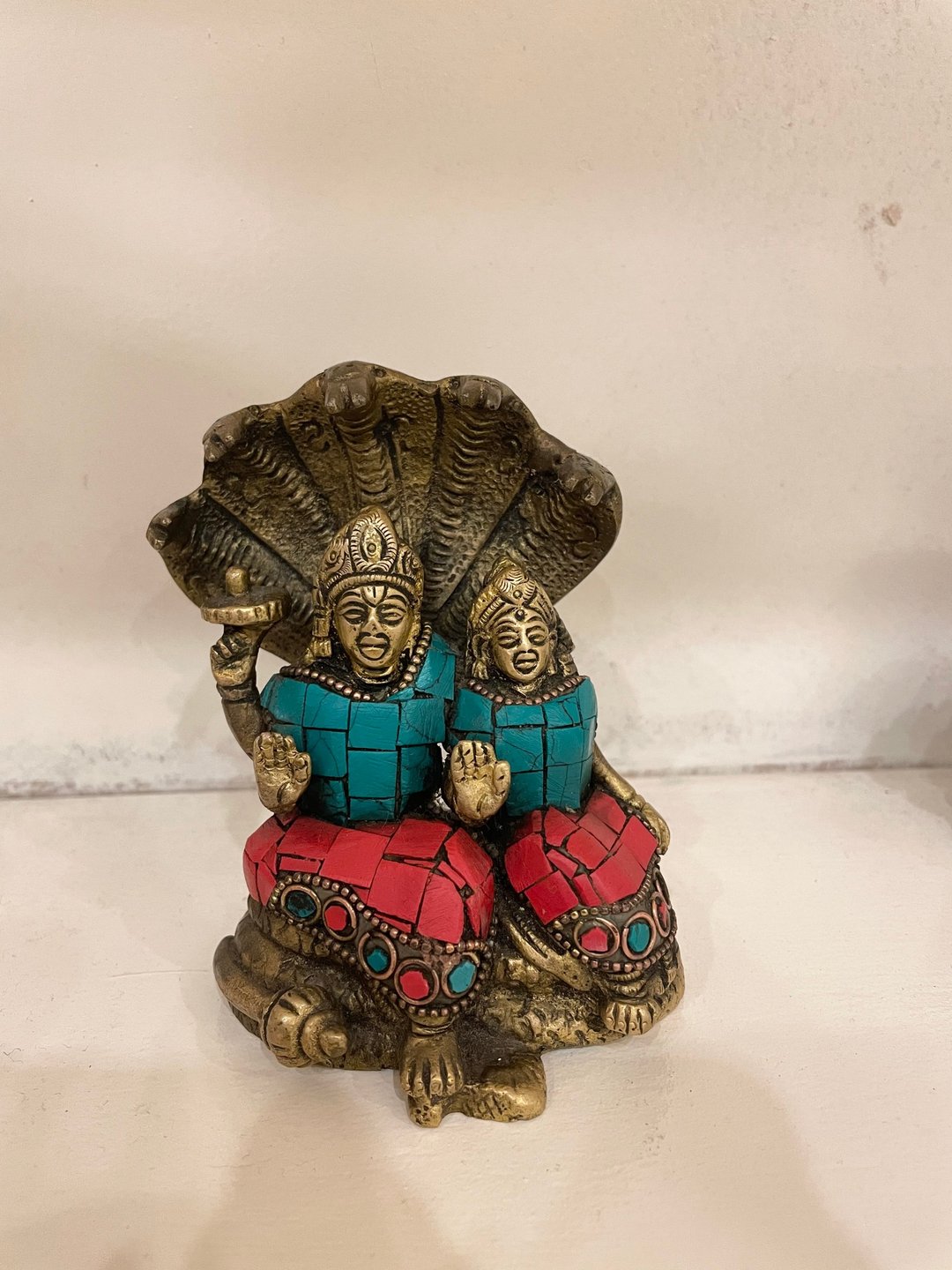 印度手工制 精细镶嵌工艺 黄铜像 (小) - 印度教神只 毗湿奴 - 摆饰 - 铜/黄铜 金色