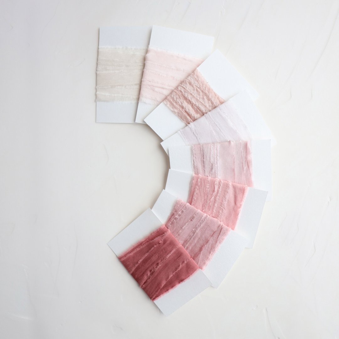 Hand Dyed Silk Ribbons / Styling Bundle / Set of 8 / 100% Silk / Narrow Ribbons - 包装材料 - 丝．绢 粉红色