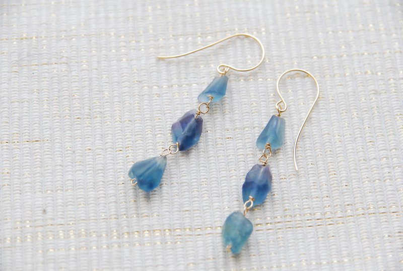 Rough rock fluorite 3 earrings no, 114kgf - 耳环/耳夹 - 半宝石 蓝色