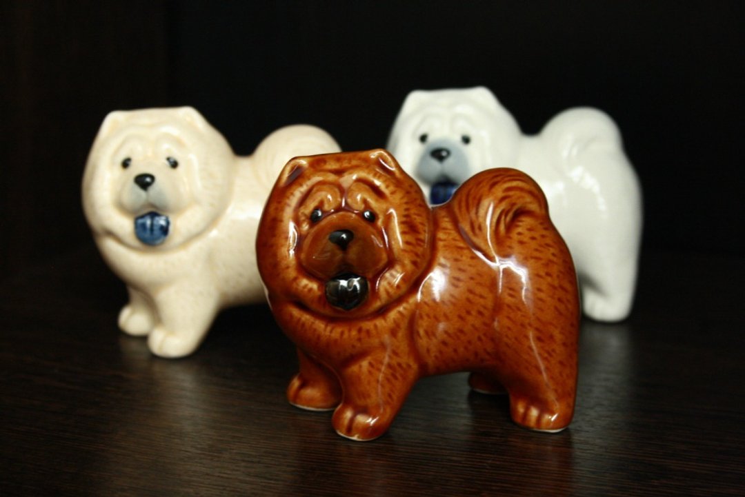 Chow chow dog figurine ceramics handmade, statuette porcelain 鬆獅雕像 - 摆饰 - 陶 