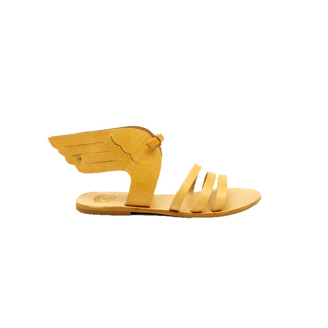 Genuine Leather Ancient Greek Sandals Women Hermes Winged Handmade in Greece - 男女凉鞋 - 真皮 咖啡色