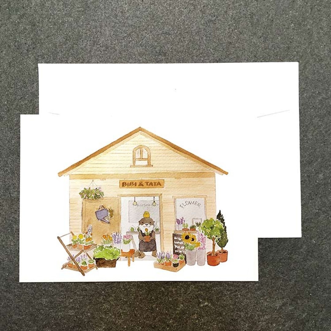 动物商店街の水獭花房水彩明信片 - 卡片/明信片 - 纸 