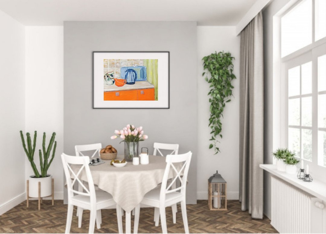 Tea Painting Still Life Original Oil Canvas Painting Tea Kitchen Wall Decor Art - 海报/装饰画/版画 - 棉．麻 多色