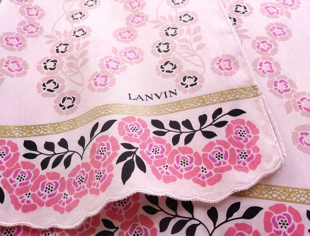 Lanvin 复古手帕 - 花卉花环 / 悬挂式设计 - 风格化玫瑰 (20 英寸) - 手帕/方巾 - 棉 粉红色