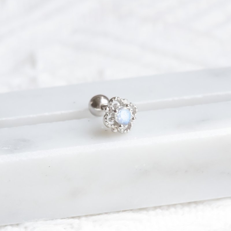 拉长石925纯银幸运草转珠耳环 - 耳环/耳夹 - 宝石 蓝色