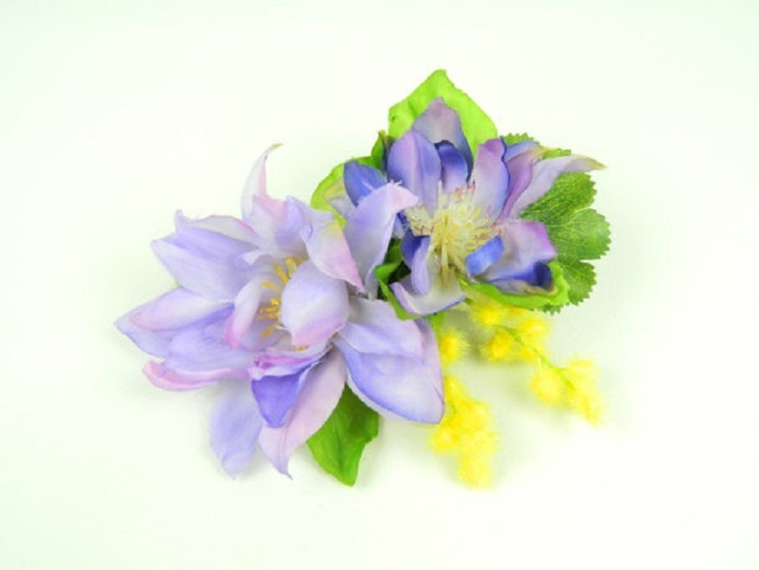 Headpiece Fascinator Hair Comb Purple Clematis Silk Flowers Leaves with Yellow Summer Foliage, Hen Night, Floral Hair Accessory - 发饰 - 其他材质 蓝色