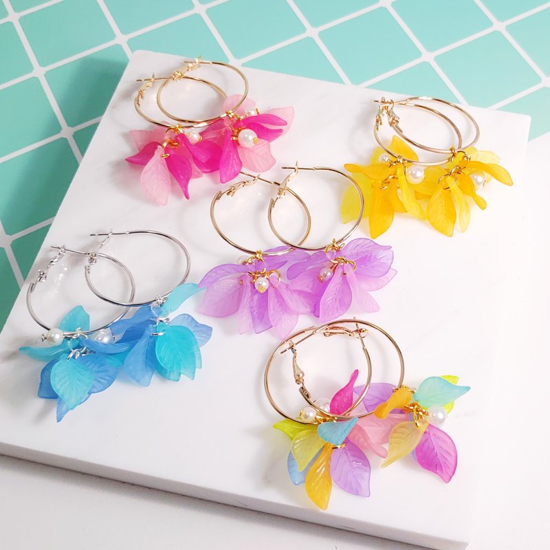 大千设计 日韩 叶 珍珠 气质 俏丽 耳圈 派对 渡假 音乐祭 谢师宴 - 耳环/耳夹 - 其他金属 多色